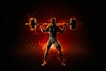 Ferocious flaming bodybuilder with barbell Royalty Free Stock Photo