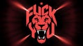 A ferocious lion head with the edgy message boldly displayed in a stylized red and black graphic with radiating light beams for Royalty Free Stock Photo