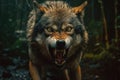 Ferocious Wolf in Dark Rainy Forest. Generative AI Royalty Free Stock Photo