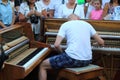 Artists perform in the street. Buskers Festival