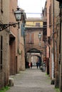Ferrara, Italy. The picturesque arched alley Via delle Volte