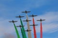 Ferrara, Italy - September 07 2019: Frecce Tricolori Tricolour ArrowsItalian acrobatic aircraft team during exhibition over