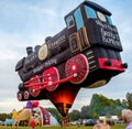 Ferrara, Italy 16 September 2016 - A Special Shapes hot air baloon inspired by the famous Orient Express train