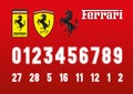 Ferrari Formula 1 race font numbers and Ferrari logos Royalty Free Stock Photo