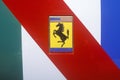 A Ferrari sports car logo in Beverly Hills, California