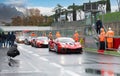 Ferrari supercar 488 gran turismo racing motorsport cars standing in circuit pit lane track on wet asphalt