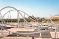 Ferrari World Yas Island, Abu Dhabi - January 2, 2018: World Fastest Rollercoaster Track, Flying Acces can be seen in distance