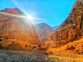 Ferrata Jebel Jais, sunrise on the rocky 