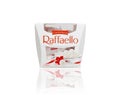 Ferrero Raffaello in a box on white background.