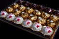 Ferrero Rocher and Raffaello Collection chocolates, candies and sweets. Close up photo box of sweets.