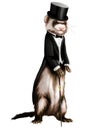 Mr Ferret aristocrat digital illustration. Isolated, PNG