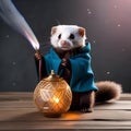A ferret dressed as a wizard, casting spells with a miniature wand3 Royalty Free Stock Photo