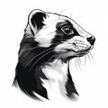 Monochrome Ferret Head Illustration A National Geographic Inspired High-quality Photo