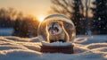 Adorable Ferret in a Snow Globe at Sunset Royalty Free Stock Photo