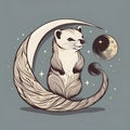 A ferret with a moon-shaped pattern on its back