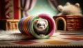 Ferret Peeking Out of a Colorful Play Tunnel