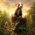 Ai Generated illustration Wildlife Concept of Ferret on a POST Royalty Free Stock Photo