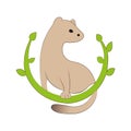 Ferret sitting on a green branch in a flat style. Design suitable for logo, tattoo, emblem, mascot, sticker, animal symbol, banner