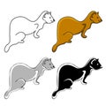 Ferrets, set of 4 similar icons - brown, black, grey, white