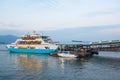 Ferries boat crossing the inland sea between Miyajimaguchi and Miyajima