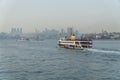 Ferries of istanbul, also known as vapur. Marmara sea and Istanbul cityscape in the background. Bosphorus ride