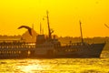 Ferries, seagulls and Suleymaniye Mosque in Istanbul Royalty Free Stock Photo