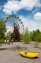 Ferris wheel in abandoned amusement park in Pripyat town