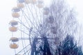Ferris wheel attraction and trees in foggy Royalty Free Stock Photo