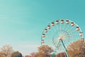 Ferris wheel on a background of blue sky. Vintage toned, Vintage ferris wheel on blue sky background in the park, AI Generated