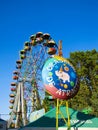 Ferris wheel. Big wheel. Blue sky. Funny day. Amusement park Royalty Free Stock Photo