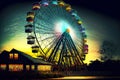 ferris wheel with cabins in family amusement park