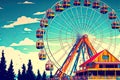 ferris wheel with cabins in family amusement park