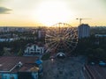 Ferris wheel in central city park, aerial Kharkiv