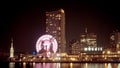 Ferris Wheel of Kobe port harbour is lighten up at night