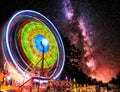 Ferris Wheel Light Motion Under Night Stars Royalty Free Stock Photo
