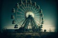 Ferris wheel in the park at night, retro style, toned