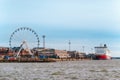 Ferris wheel, port and cruise ferry in Helsinki , Finland Royalty Free Stock Photo