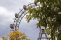 Ferris wheel with red retro cabs in Prater. Vienna Giant Wheel in Amusement Park, Vienna, Austria Royalty Free Stock Photo