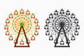 Ferris wheel set. Big round carousel. Amusement park attraction. Vector.