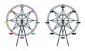 Ferris wheel, set of two giant wheels on white background. Carousel silhouette, cartoon vector icon Royalty Free Stock Photo