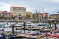 Boats moored in Ferrol harbour. Royalty Free Stock Photo