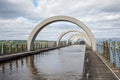 A ferry boat approaching canal after has been lifted in Falkirk Wheel