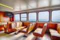 Ferry boat cabin and rows of seats looking out the window Royalty Free Stock Photo