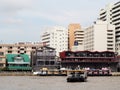 Ferry boat crossing CHAO PHRAYA river in BANGKOK THAILAND Royalty Free Stock Photo