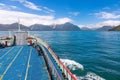 Ferry boat crossing lake in Patagonia, Chile, South America