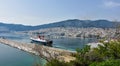 Ferry boat leaving the harbor of Kavala, greece Royalty Free Stock Photo