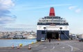 Ferry boat loading or unloading in seaport of Piraeus near Athens, Greece