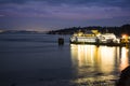 Ferry Boat Mt. Rainier at Night in Washington state Royalty Free Stock Photo