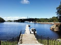 Ferry boat at the quay of Valaam monastery Royalty Free Stock Photo