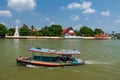 Ferry boat sailing pass Klang Kret temple, Ko Kret, Nonthaburi Royalty Free Stock Photo